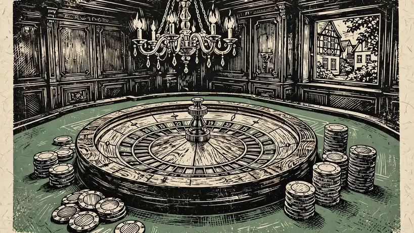 Roulette-Tisch mit Jetons in deutschem Casino-Interieur